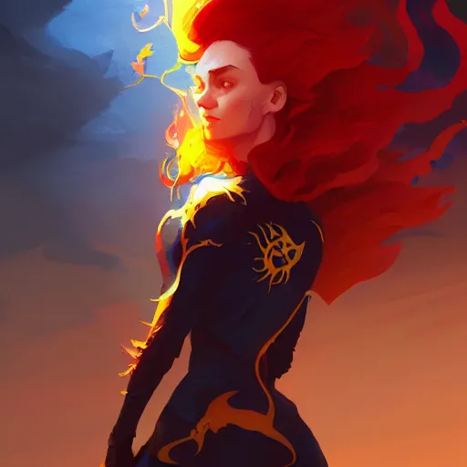 Image similar to a beautiful dark phoenix wearing t - shirt, game of thrones concept art by pete mohrbacher and guweiz and ilya kuvshinov, digital art, highly detailed, intricate, sharp focus, trending on artstation hq, deviantart, unreal engine 5, 4 k uhd image