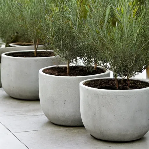 Image similar to creative concrete pots with seatings, olive trees, wpc decking on the floor