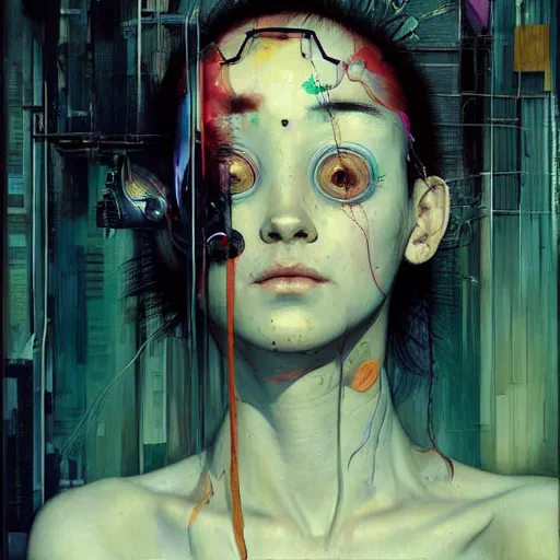 Image similar to woman in a vr headset, cyberpunk in the style of adrian ghenie, esao andrews, jenny saville, surrealism, dark art by james jean, takato yamamoto