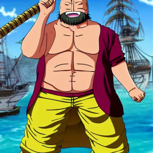 Prompt: Action Bronson as a character in one piece, anime still