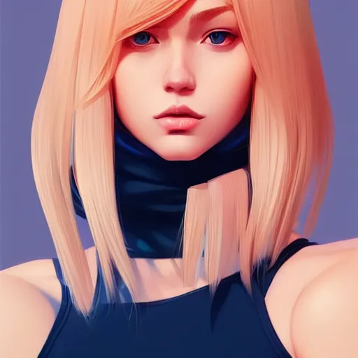 Image similar to a portrait of a beautiful blonde model, art by ilya kuvshinov and wlop and artgerm and josan gonzalez, digital art, highly detailed, intricate, sharp focus, trending on artstation hq, deviantart, pinterest, unreal engine 5, 4 k uhd image