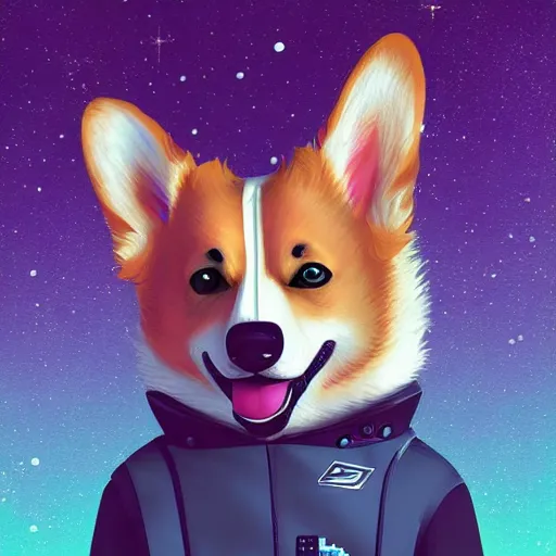 Image similar to a corgi android in space, cyberpunk, detailed digital illustration