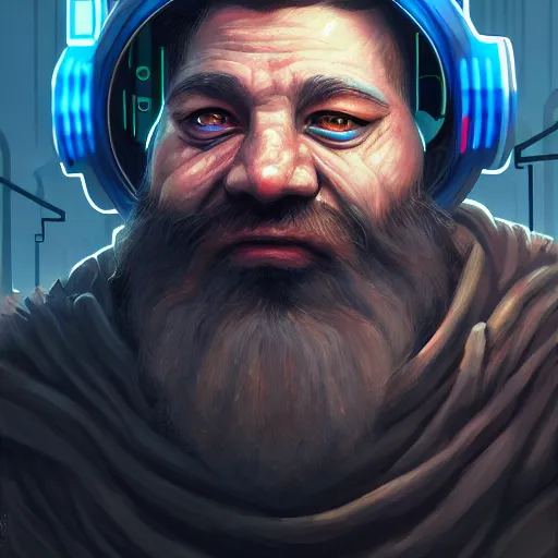 Prompt: portrait painting of a cyberpunk dwarven street doctor, sharp focus, award - winning, trending on artstation, masterpiece, highly detailed, intricate, cartoon, anime. art by merwild and ernesto irawan and rachel denton