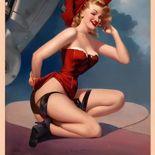 Image similar to a pinup by gil elvgren and charlie bowater.