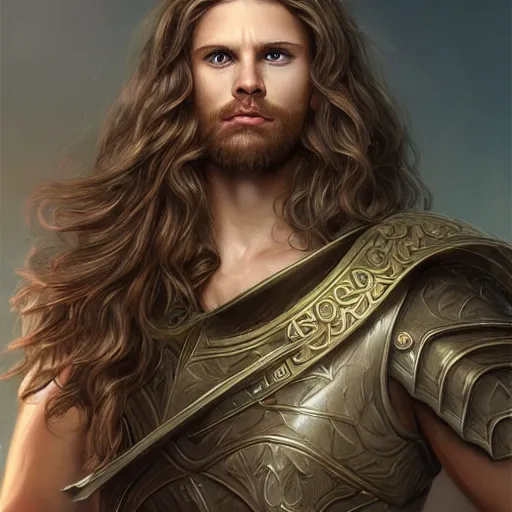 Prompt: portrait, handsome long - haired male fantasy paladin, blond, rpg game, stern expression, main character, highly detailed, digital painting, artstation, concept art, smooth, sharp focus, illustration, artgerm, tomasz alen kopera, peter mohrbacher, donato giancola, joseph christian leyendecker, wlop, frank frazetta