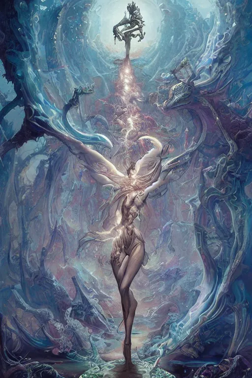 Image similar to the world, tarot card, fantasy drawing made of fractals, ultra realistic, wide angle, intricate details, highly detailed by peter mohrbacher, hajime sorayama, wayne barlowe, boris vallejo, aaron horkey, gaston bussiere, craig mullins