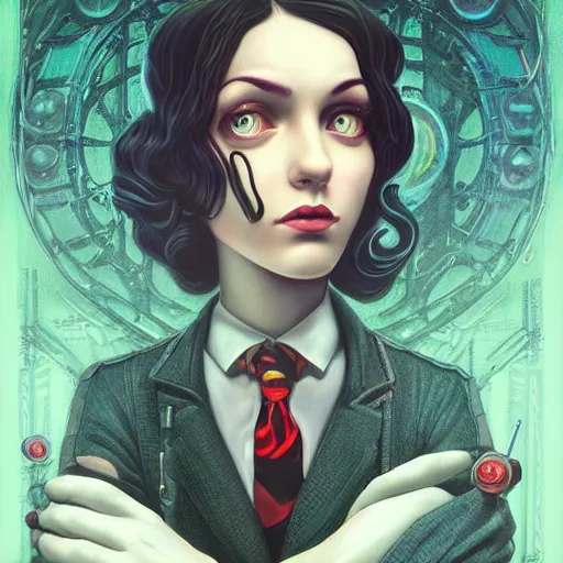 Prompt: Lofi Lovecraft Lovecraftian BioShock portrait Pixar style by Tristan Eaton Stanley Artgerm and Tom Bagshaw