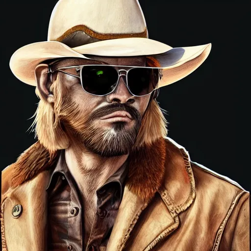 Prompt: Lion dressed as a Cowboy wearing sunglasses, highly detailed, digital painting, artstation, concept art, smooth, sharp focus, illustration, art by artgerm