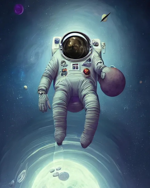 Image similar to wide shoot portrait of ethereal intricate cosmonaut lie relaxed on a crescent moon between the stars and the planets in outer space, cosmonaut post grunge concept art,high detail,4k, trending on artstation by Yoshitaka Amano, josan gonzalez and tyler edlin