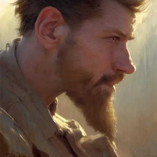 Prompt: detailed cinematic wide shot of short man with recessed chin chantalt tilt weak jawline and bug eyes dirty round face poor clothes smooth, highly detailed sharp focus, photorealistic, ultra realistic, spring light, painting by gaston bussiere, craig mullins, j. c. leyendecker