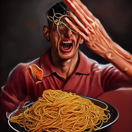 Prompt: locutus eating spaghetti concept art, ultra realistic, digital art, rich deep colors, smooth shadows, high resolution, cinematic