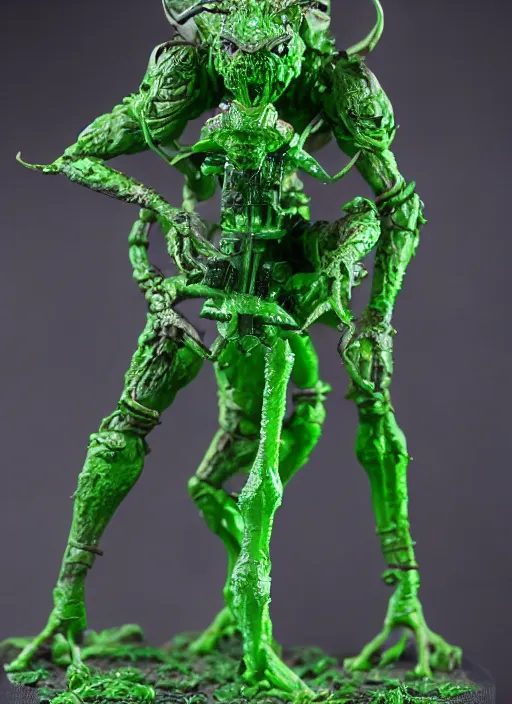 Prompt: 80mm resin detailed miniature of a Tripod Demon, green body as insect, Product Introduction Photos, 4K, Full body