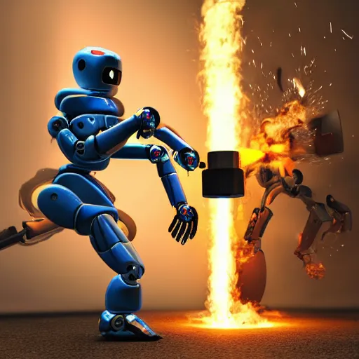 Prompt: a robot firing a man from his job