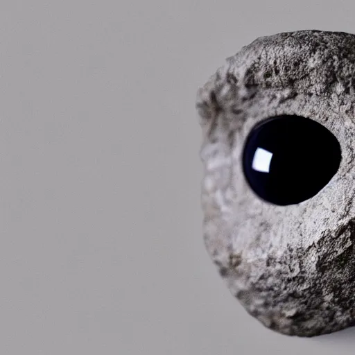 Prompt: medium - shot museum photo of sculpture of an ancient stone eye, almond shape, the white limestone sclera, the black stone pupil, greece, rome, studio lighting, professional, promo,