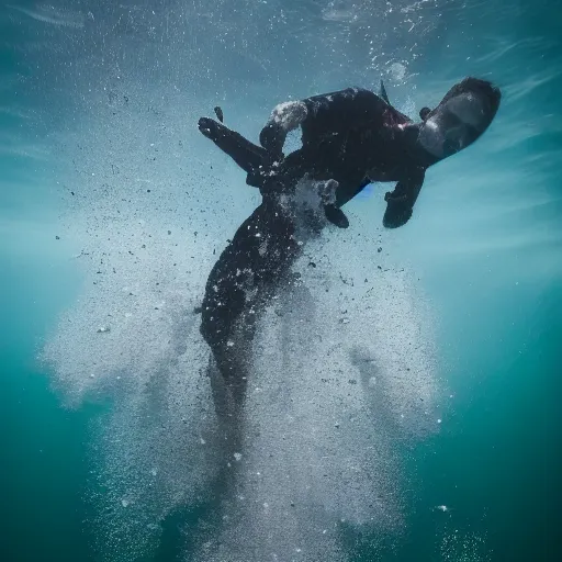 Prompt: underwater explosion, XF IQ4, f/1.4, ISO 200, 1/160s, 8K, RAW, unedited, symmetrical balance, in-frame, sharpened