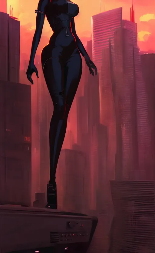 Prompt: a Black femme fatale woman, Anime. Futuristic Blade Runner city in the background, realistic shaded lighting by Ilya Kuvshinov Giuseppe Dangelico Pino and Michael Garmash and Rob Rey, 8K