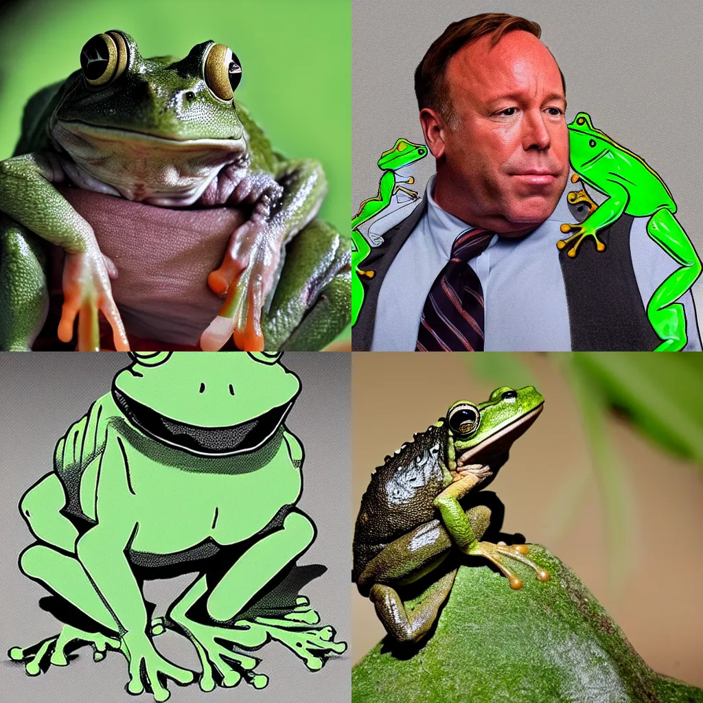 Prompt: Alex Jones as a frog