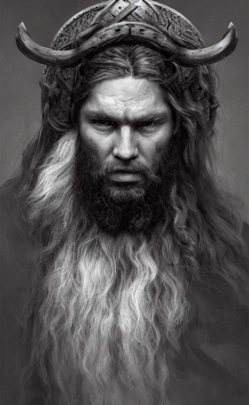 Image similar to dramatic portrait of a viking, traditional corsican, intricate, highly detailed, artstation, illustration, jurgens, rutkowski, bouguereau