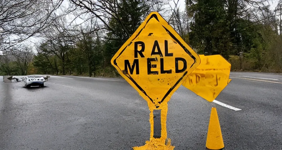 Prompt: a melting road sign