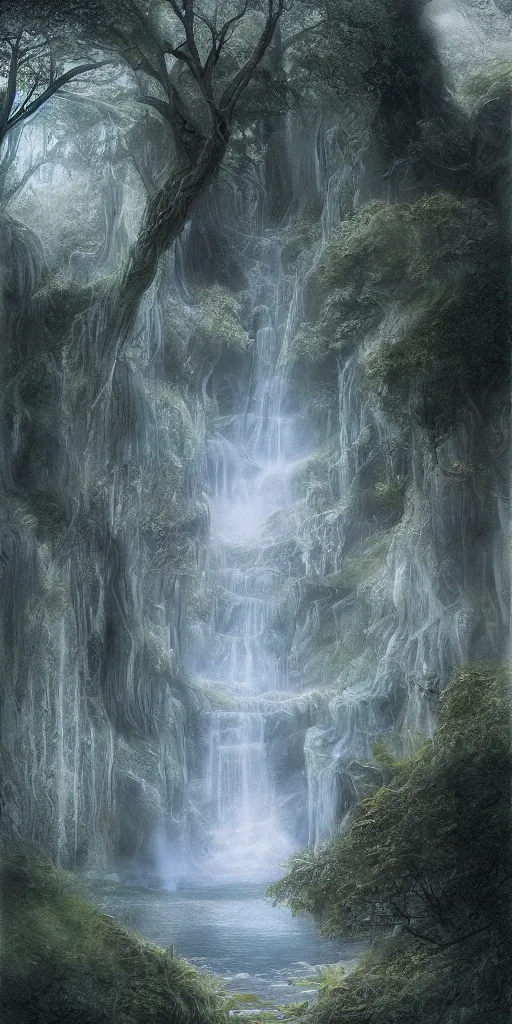 Image similar to Galadriel's glade, detailed matte painting, cinematic, Alan Lee, Artstation