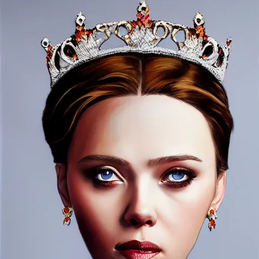 Image similar to portrait painting scarlett johannson wearing a crown, detailed, artstation, trending, detailed