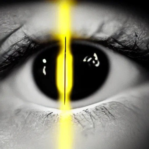 Image similar to yellow glowing triangle with realistic human eye