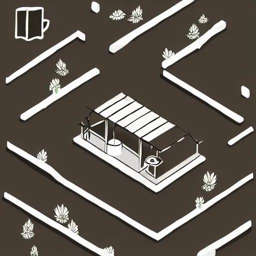 Image similar to hand - drawn minimalistic line portrait of cannabis cafe, isometric, ink, digital art