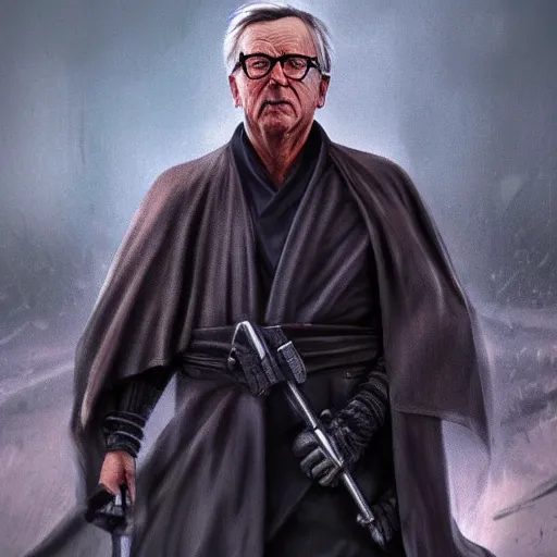 Image similar to Jean-Claude Juncker as a sith lord, post-apocalyptic, Stockholm, wlop, artstation