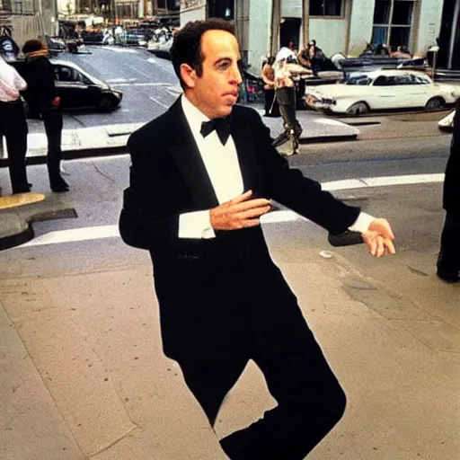 Image similar to Jerry Seinfeld wearing a blazer designed by Issey Miyake!!!!!!!!!, street photography!!!!!!!!!!!!!, are bure boke!!!!!!!!! are bure boke!!!!!!!!, by Daido Moriyama!!!!!!!