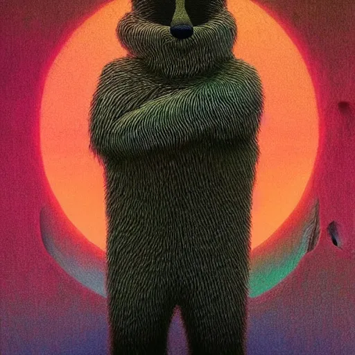 Prompt: yogi bear ( hanna barbera ) by beksinski and tristan eaton, neon trimmed beautiful dystopian digital art