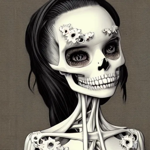 Image similar to anime manga skull portrait young woman doll, dollface, skeleton, intricate, elegant, highly detailed, digital art, ffffound, art by JC Leyendecker and sachin teng