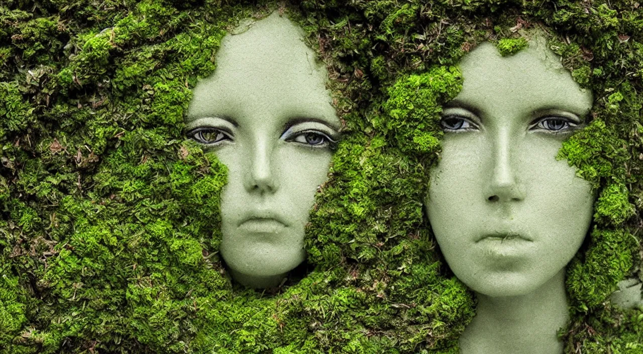 Prompt: Moss-covered Gaia goddess shedding a single tear