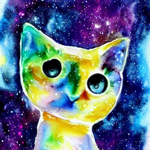 Image similar to Galaxy cat watercolor painting