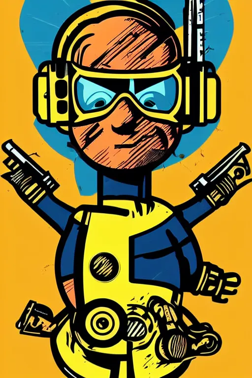 Image similar to fallout 7 6 retro futurist illustration art by butcher billy, sticker, colorful, illustration, highly detailed, simple, smooth and clean vector curves, no jagged lines, vector art, smooth andy warhol style