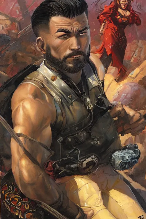 Prompt: beautiful gorgeous bald kazakh guy with a short beard, painted by tom lovell, alex malveda, greg staples