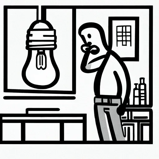 Prompt: A man changing a light bulb, minimalistic cartoon