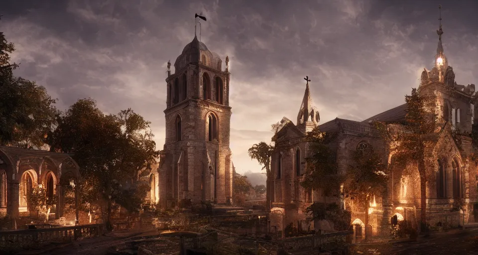 Prompt: church bells ringing, PC Wallpaper, stunning photo, cinematic lighting, perfect composition, 8K, ultra-detailed , Trending on artstation, highly detailed,