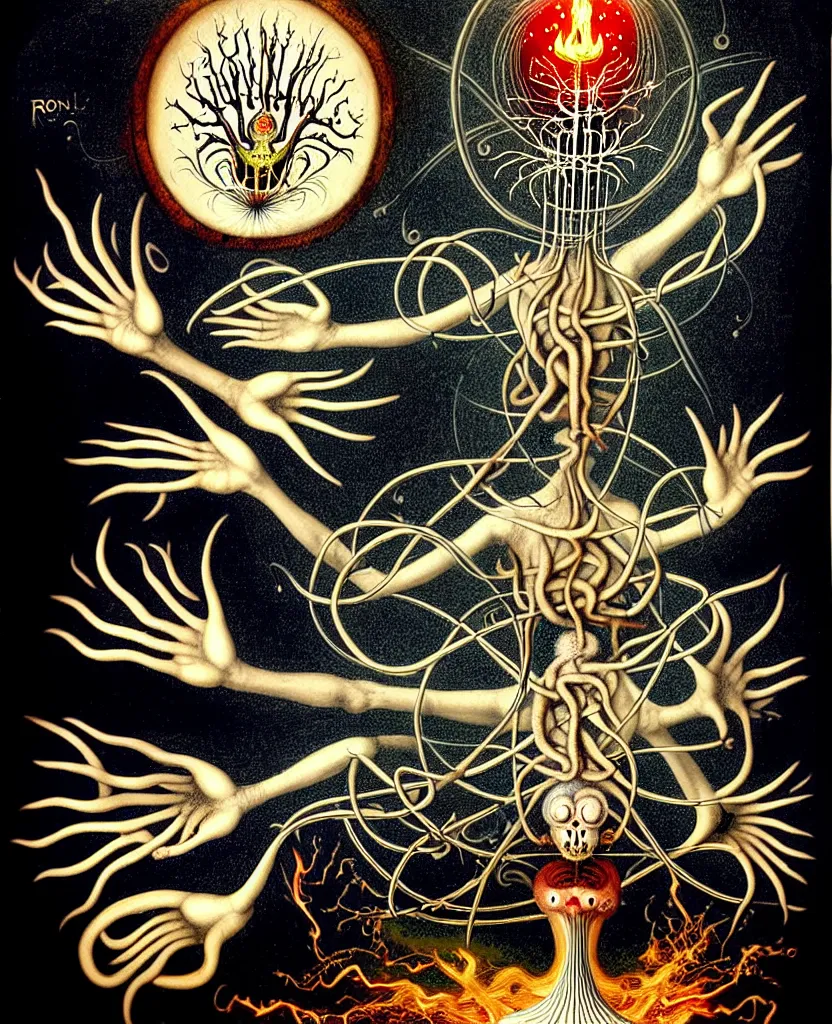 Image similar to whimsical freaky creature sings a unique canto about'as above so below'being ignited by the spirit of haeckel and robert fludd, breakthrough is iminent, glory be to the magic within, painted by ronny khalil