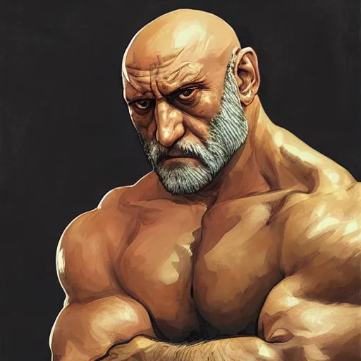 Prompt: mike ehrmantraut as sagat street fighter, portrait, 4 k, ultra realistic, detailed focused art by artgerm and greg rutkowski and alphonse mucha