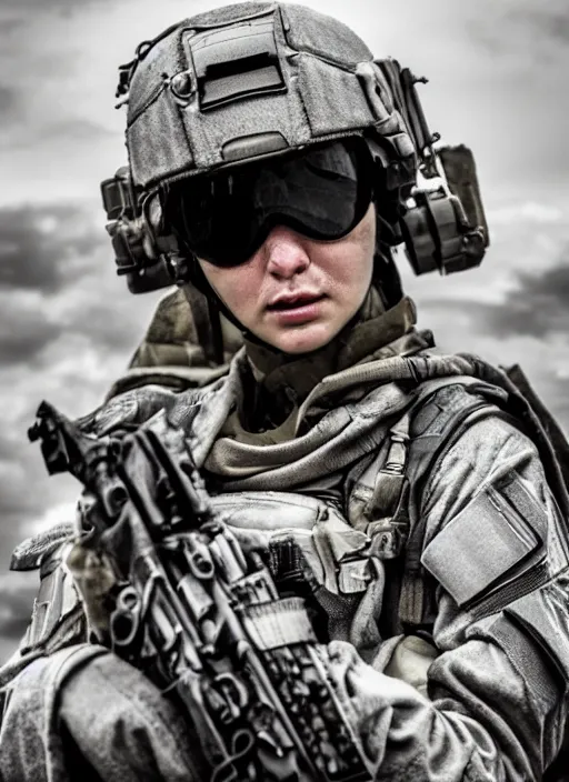 Prompt: female special forces soldier, photography, highly detailed, brave, dirty face