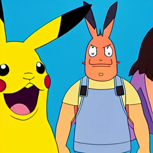 Image similar to epic movie poster summer blockbuster pikachu stars in bobs burgers, directed by stanley kubrick
