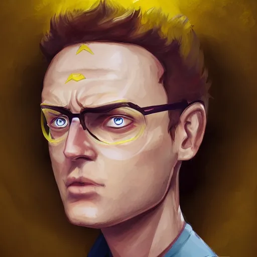 Image similar to morty as a human wearing yellow shirt, highly detailed portrait, digital painting, artstation, concept art, smooth, sharp foccus ilustration, artstation hq