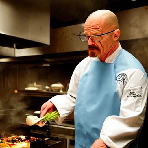 Prompt: Walter White working as a Hibachi chef under the sea during the apocalypse