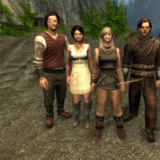 Prompt: the cast of friends in skyrim, 3 d graphics