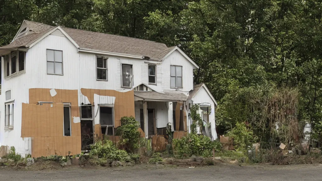 Prompt: a cardboard cutout of a house