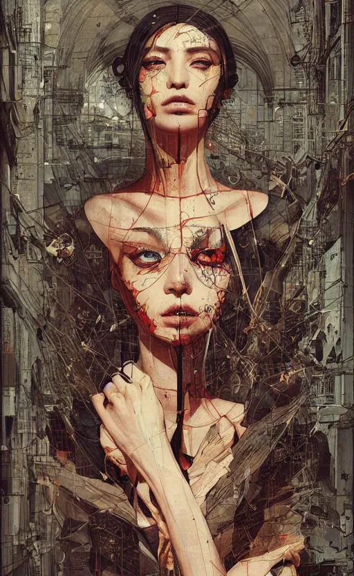 Prompt: badempanada, eun emerging from renaissance italy into a cyberpunk mutiversal realm by conrad roset, nicola samuri, dino valls, m. w. kaluta, jakub rebelka, rule of thirds, seductive look, beautiful