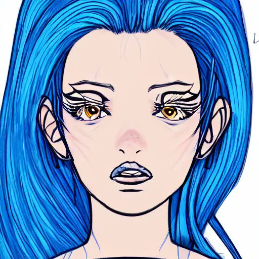 Image similar to blue hair girl by anna cattish, procreate character design animation sketch