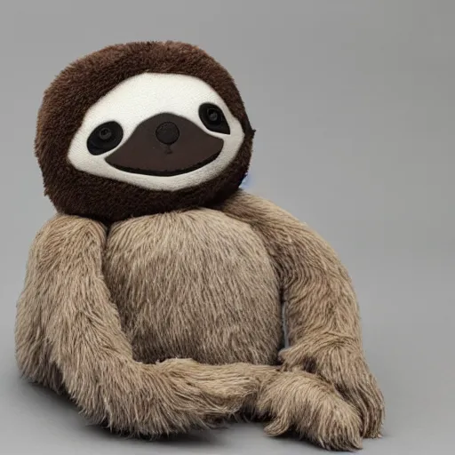 Prompt: an happy sloth plush doll, 8k, cute