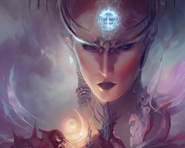 Image similar to portrait of a beautiful satanic cybernetic emanation, by pete mohrbacher and artgerm and wlop, digital art, highly detailed, intricate, fantasy, mystical, sharp focus, Trending on Artstation HQ, deviantart, unreal engine, 4K UHD image