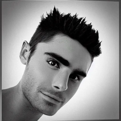 Image similar to “a realistic detailed photo of a guy who is an attractive humanoid who is half robot and half humanoid, who is a male android, Zac Efron, shiny skin, green eyes”